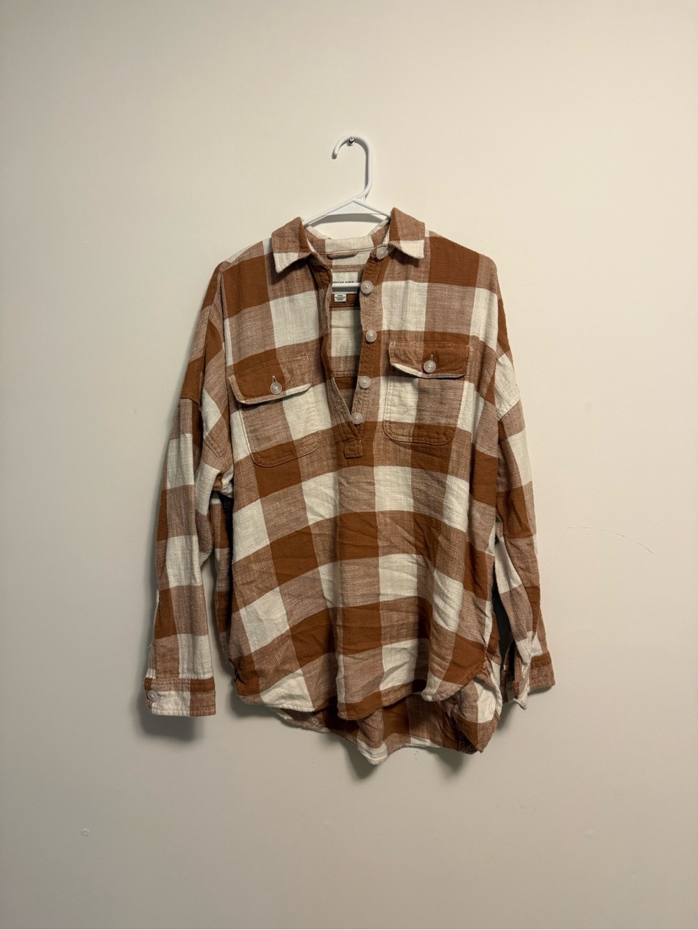 Terracotta & Cream Plaid Button-Front Workshirt